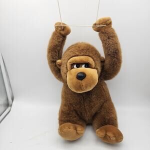 Hanging Gorilla Plush Stuffed Animal 13" Brown Fur Side Eye Monkey Ape Trapeze